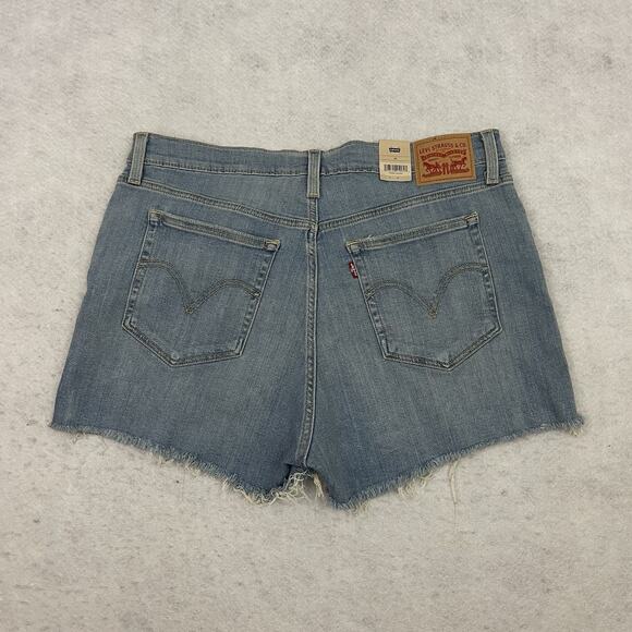 Levis High Rise Shorts Womens Size 34 Blue Raw Hem Hypersoft Casual NEW - Picture 4 of 14